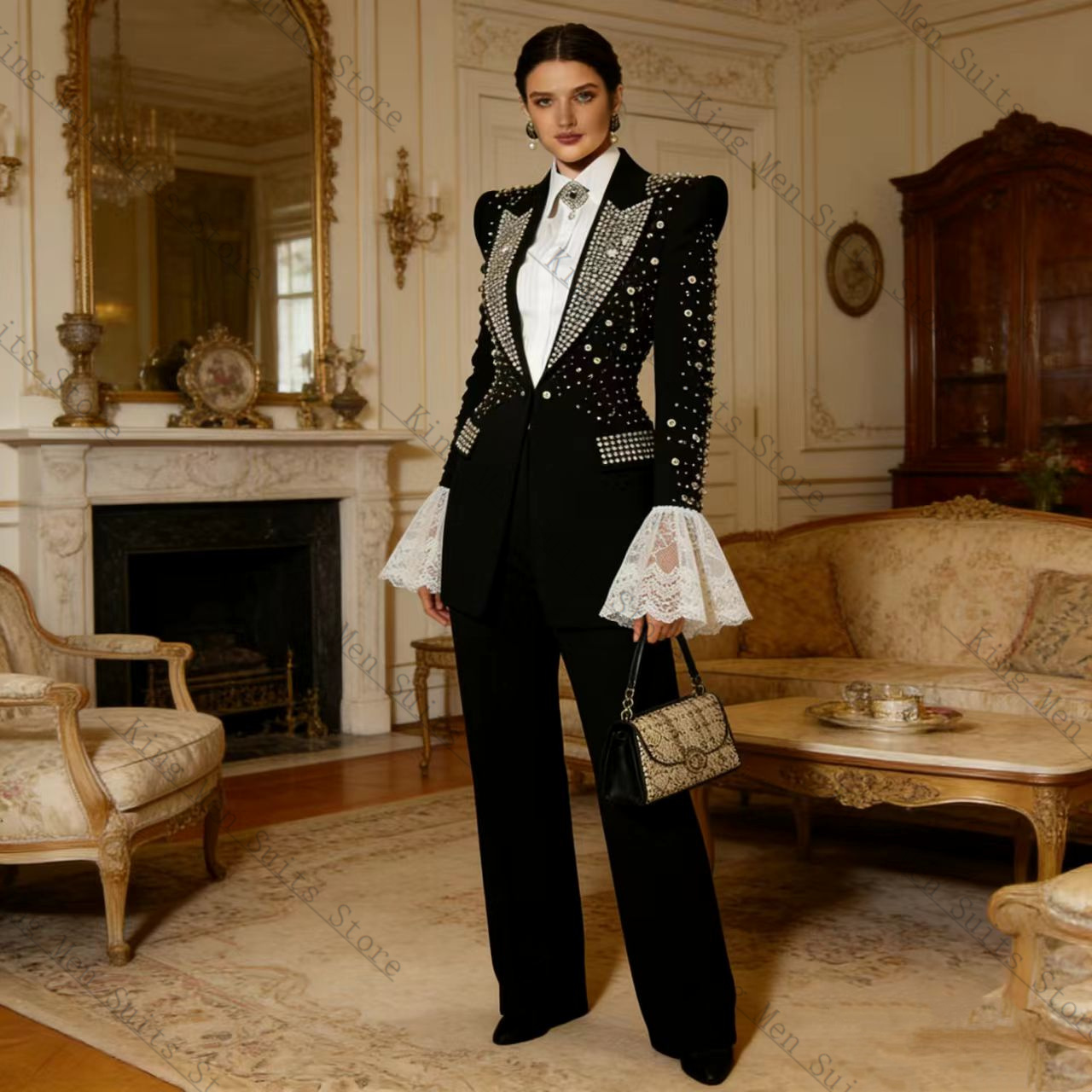 Crystals Black Women Suit Set  - огляд і ціна Women'S Formal Wear Tuxedo