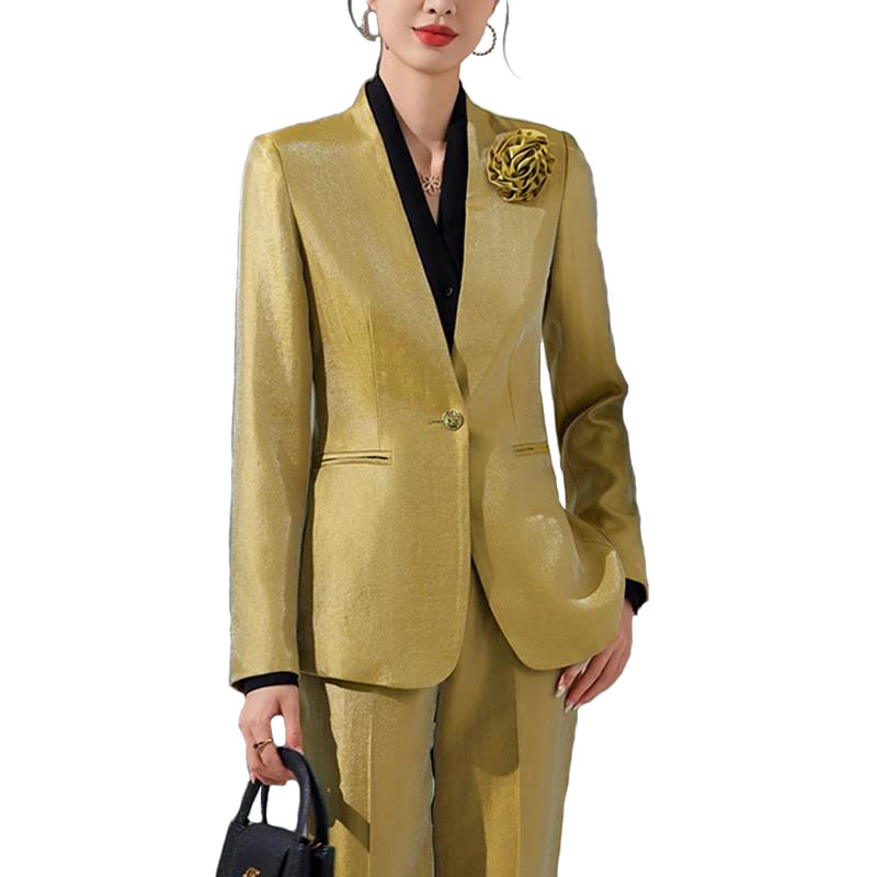 Women Blazer Pants Sets Gold A - огляд і ціна Women'S Formal Wear Pantsuits