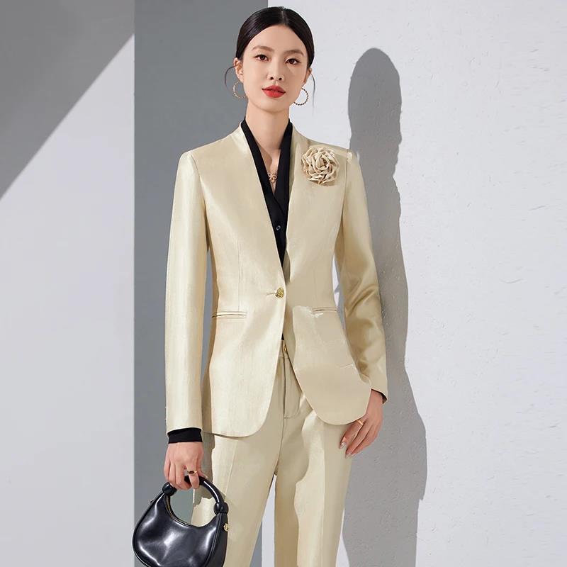 Women Blazer Pants Sets Gold A - огляд і ціна Women'S Formal Wear Pantsuits